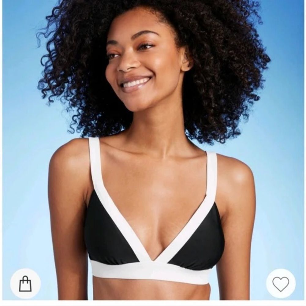 NWT- Shade & Shore- Black White Wide Band Triangle bikini top- Size XS